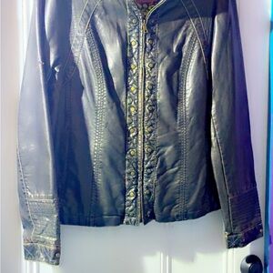 Big Chill Black Leather Jacket with Gold Accents